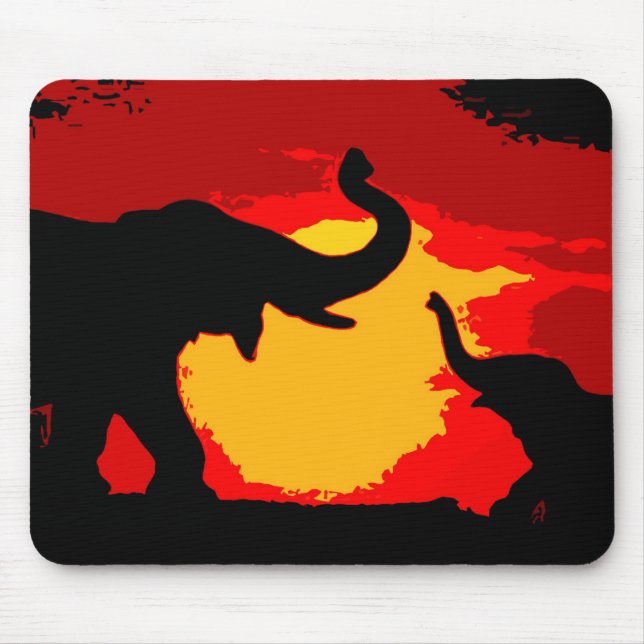 Elephant, Baby Elephant & Sunset Mouse Pad (Front)