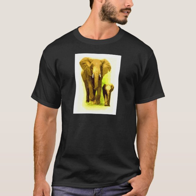 Elephant & Baby Elephant Walking T-Shirt (Front)