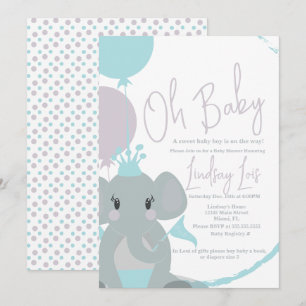 Elephant Baby Girl Balloons Script Baby Shower  Invitation