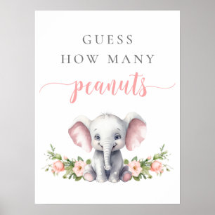 Elephant Baby Girl Shower Guess How Many Peanuts Poster
