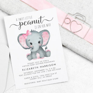 Elephant Baby Girl Virtual Shower Budget Invite