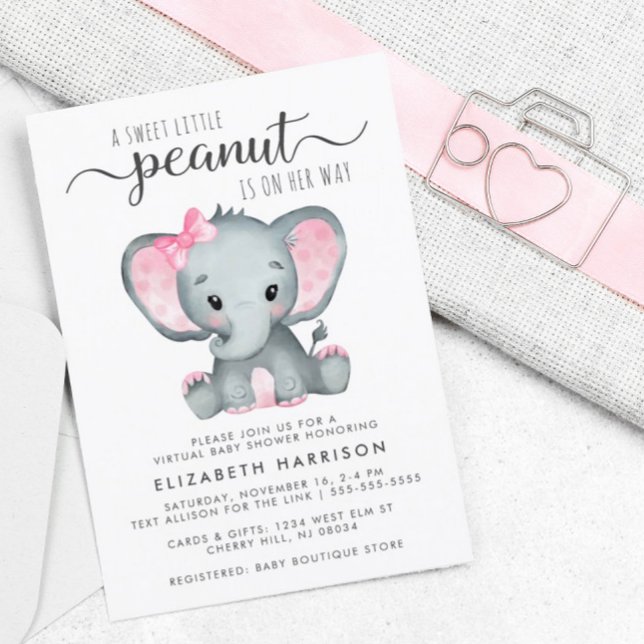 Elephant Baby Girl Virtual Shower Budget Invite (Creator Uploaded)
