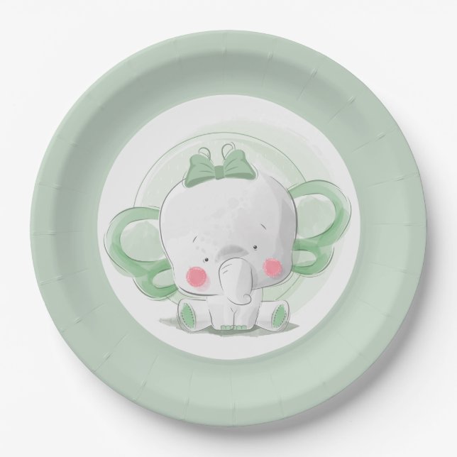 Elephant Baby Green Paper Plate (Front)