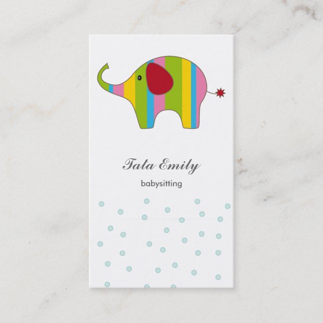 Elephant Baby Infant vertical Business Card (Front)