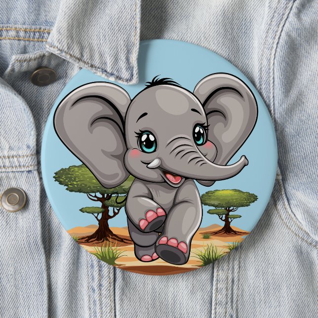 Elephant Baby Jumping Happy in African Savannah 6 Cm Round Badge (In Situ)