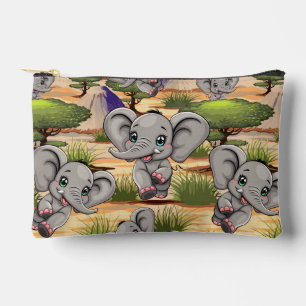 Elephant Baby Jumping Happy in African Savannah Accessory Pouch