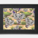 Elephant Baby Jumping Happy in African Savannah Bar Mat<br><div class="desc">Elephant Cute Baby Happy Cartoon Character runing and jumping on African Savannah Landscape. Original Vector Illustration Copyright BluedarkArt TheChameleonArt.</div>