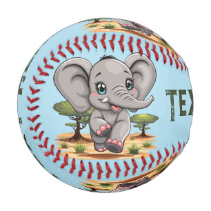 Elephant Baby Jumping Happy in African Savannah Baseball