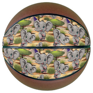 Elephant Baby Jumping Happy in African Savannah Basketball