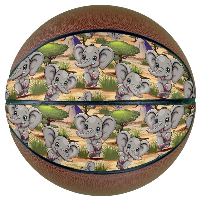 Elephant Baby Jumping Happy in African Savannah Basketball (Front)