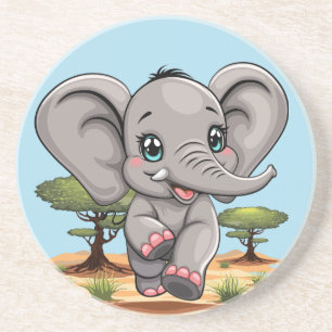 Elephant Baby Jumping Happy in African Savannah Coaster