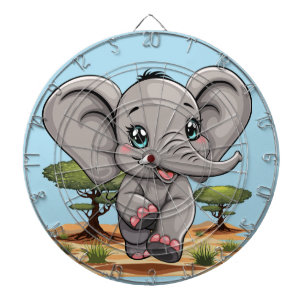 Elephant Baby Jumping Happy in African Savannah Dartboard
