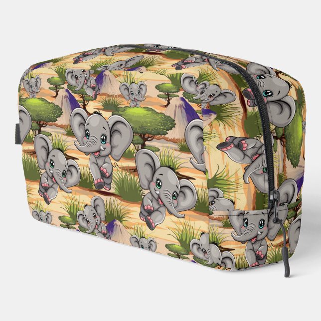 Elephant Baby Jumping Happy in African Savannah Dopp Kit (Right Corner)