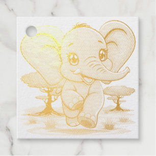 Elephant Baby Jumping Happy in African Savannah Favour Tags