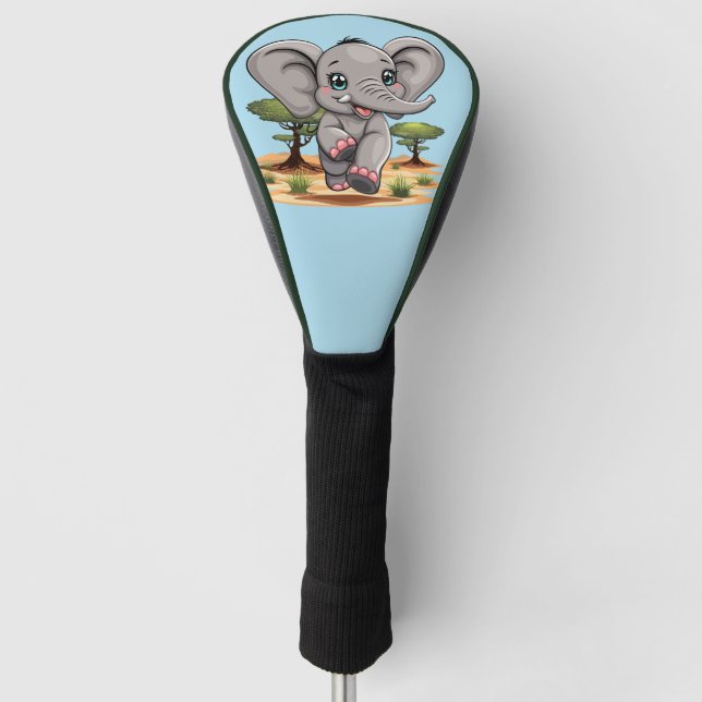 Elephant Baby Jumping Happy in African Savannah Golf Head Cover (Front)
