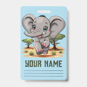 Elephant Baby Jumping Happy in African Savannah ID Badge