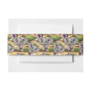 Elephant Baby Jumping Happy in African Savannah Invitation Belly Band