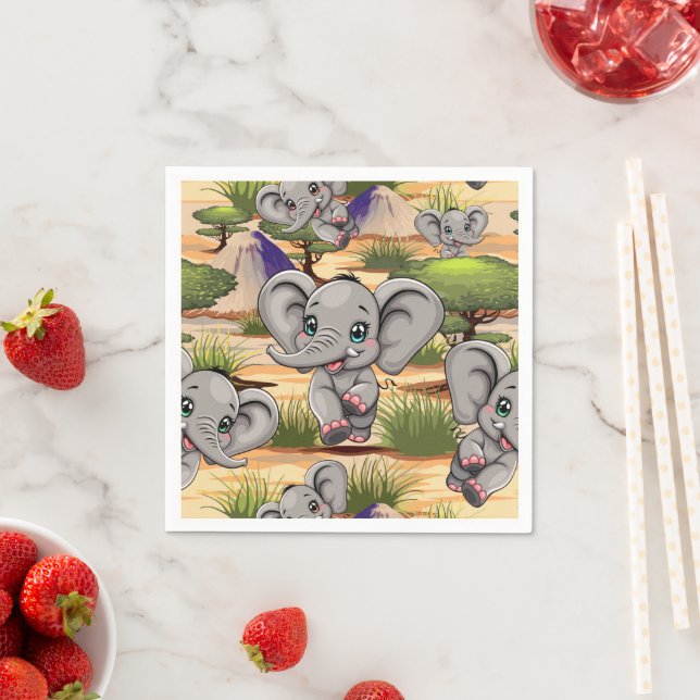 Elephant Baby Jumping Happy in African Savannah Napkin (Insitu)