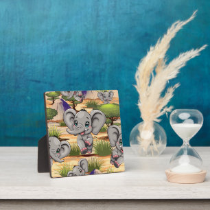 Elephant Baby Jumping Happy in African Savannah Plaque