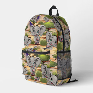 Elephant Baby Jumping Happy in African Savannah Printed Backpack