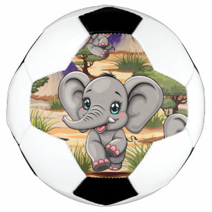 Elephant Baby Jumping Happy in African Savannah Soccer Ball