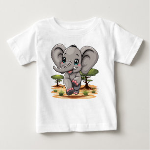 Elephant Baby Jumping Happy in African Savannah T-Shirt
