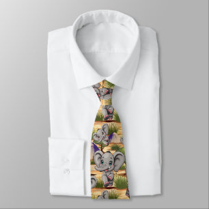 Elephant Baby Jumping Happy in African Savannah Tie