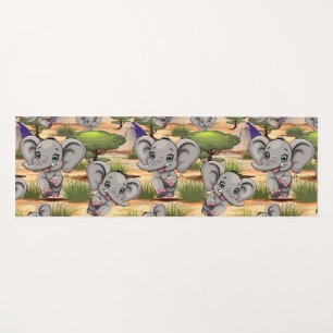 Elephant Baby Jumping Happy in African Savannah Yoga Mat