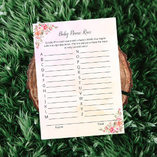 Elephant Baby Names Race Shower Game Card