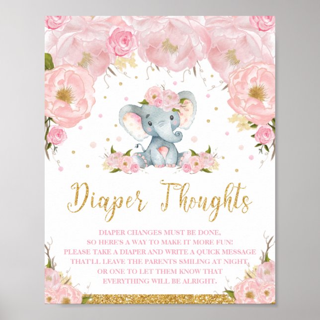 Elephant Baby Shower Activity Diaper Thoughts Poster (Front)