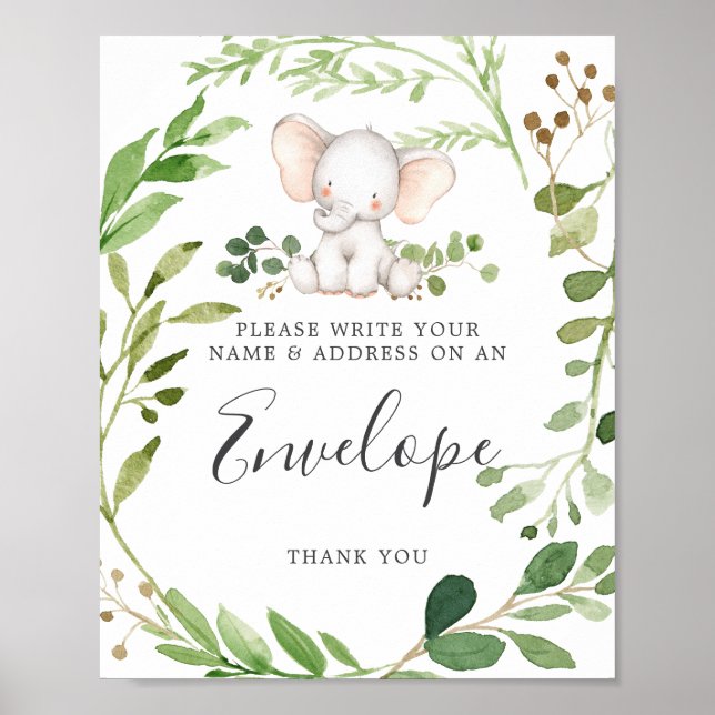 Elephant Baby Shower Address Envelope Sign (Front)