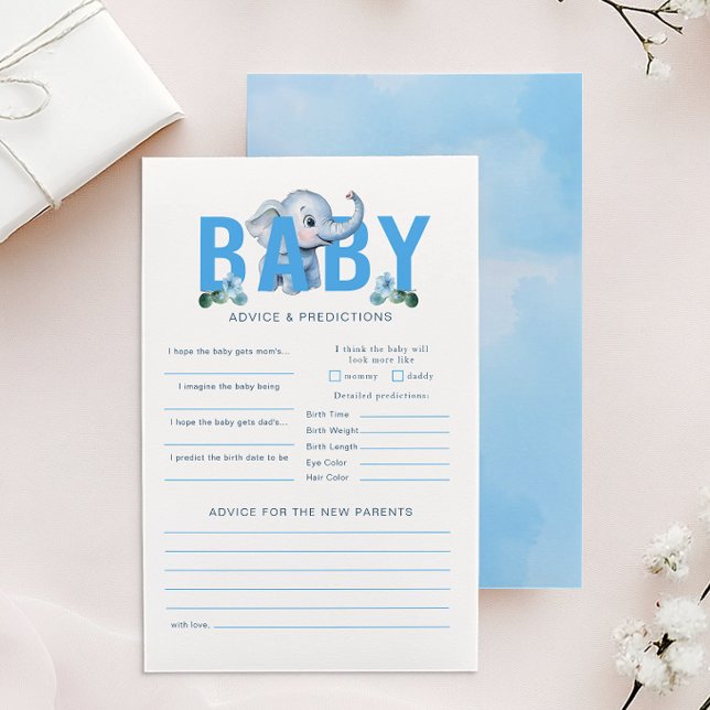 Elephant Baby Shower Advice & Predictions Card – B (Baby Advice & Predictions)