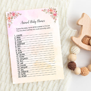 Elephant Baby Shower Animal Baby Names Card