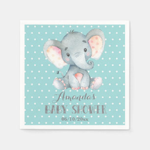 Elephant Baby Shower Aqua and Grey Napkins