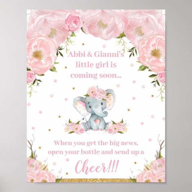 Elephant Baby Shower Arrival Cheer Pop Champagne  Poster (Front)