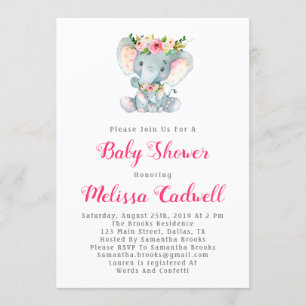 Elephant Baby Shower Baby Girl Shower Invitations