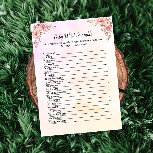 Elephant Baby Shower Baby Word Scramble Game Card (Creator Uploaded)