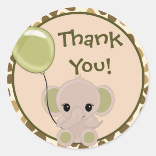 Elephant Baby Shower blank label/seal Nali NJE#03B Classic Round Sticker