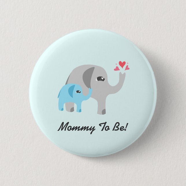 Elephant Baby Shower Blue 6 Cm Round Badge (Front)