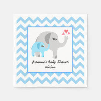 Elephant Baby Shower Blue and White Napkin