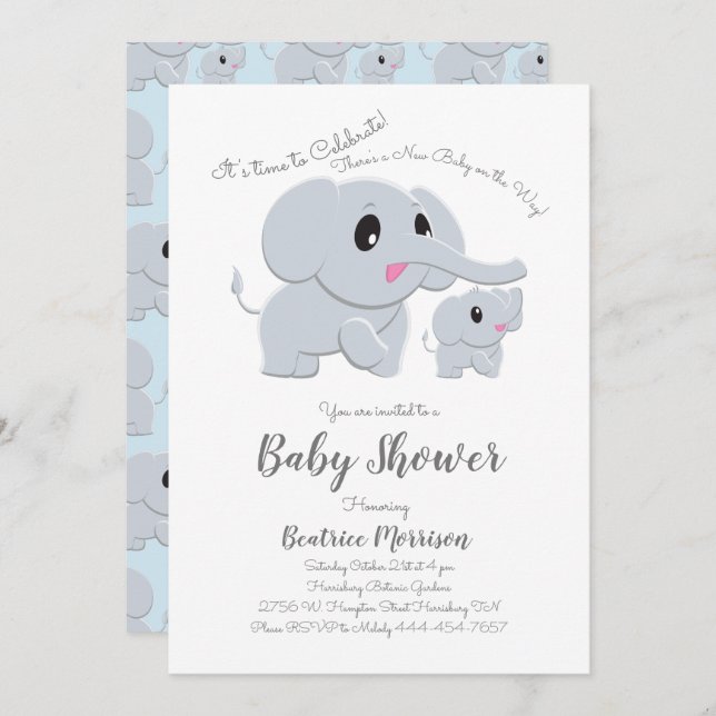 Elephant Baby Shower Blue Boy Invitation (Front/Back)
