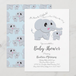 Elephant Baby Shower Blue Boy Invitation