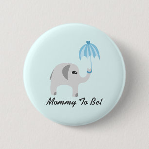 Elephant Baby Shower Blue Umbrella 6 Cm Round Badge