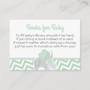 Elephant Baby Shower Book Card Mint Green Chevron