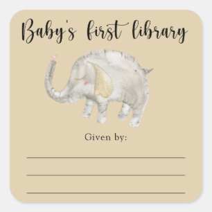 Elephant Baby Shower bookplate, books for baby  Square Sticker