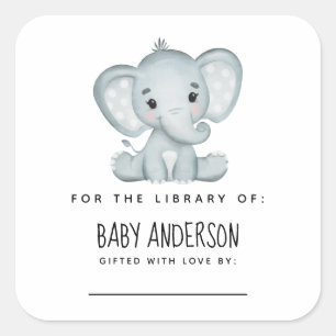  Elephant Baby Shower Bookplate  Square Sticker