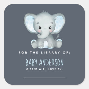  Elephant Baby Shower Bookplate  Square Sticker