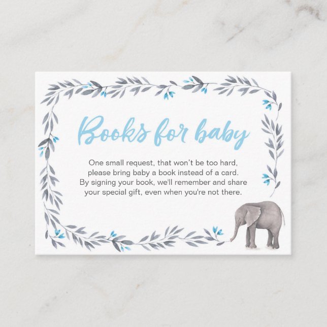 Elephant Baby Shower Books for baby blue Enclosure Card (Front)