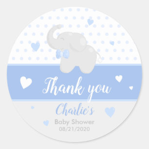 Elephant Baby Shower Boy Blue Thank You Sticker