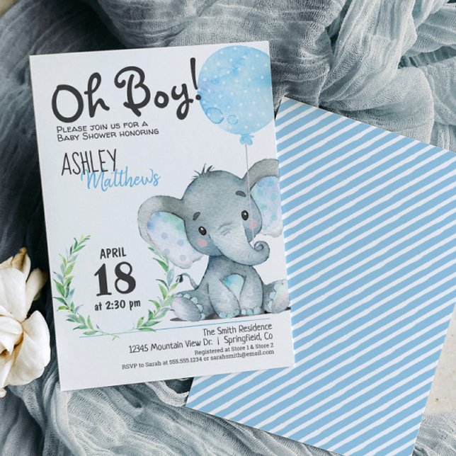 Elephant Baby Shower Boy Invitation (Creator Uploaded)